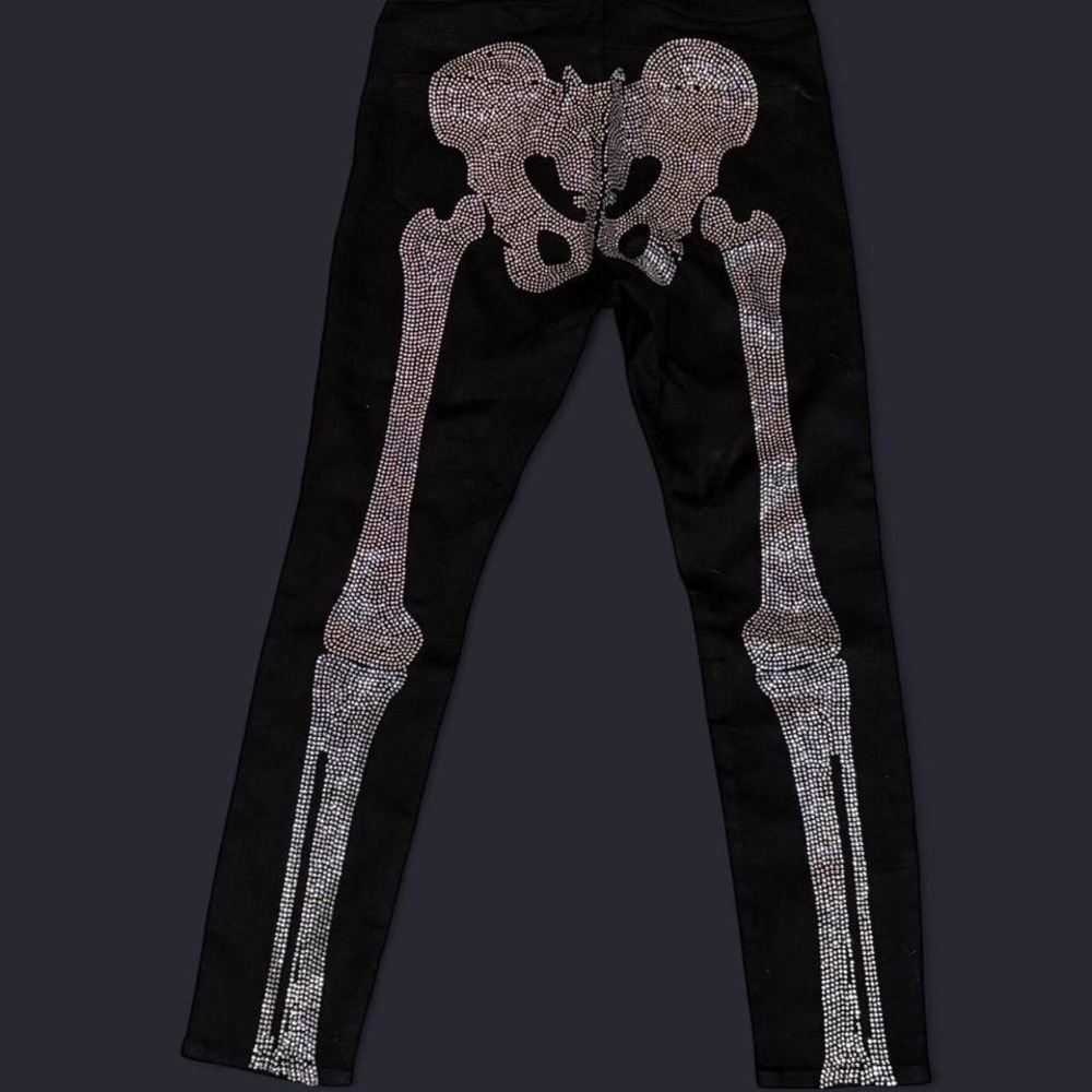 Black rhinestones skeleton jeans SIZE 8‎ WOMAN